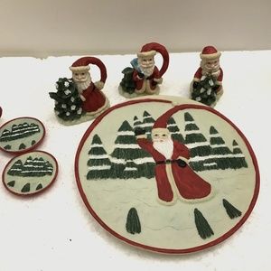 Vintage Small Handmade Santa Tea Set for Christmas Decorating Holiday Home Kitch